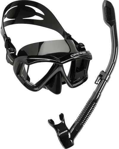 Cressi Máscara panorámica de visión amplia y kit de esnórquel seco para esnórquel, buceo - Pano 4 y Supernova Dry: diseñado en Italia