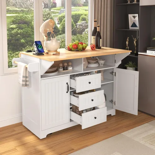 Vista 10 de Modern Rolling Kitchen Island with 2 Drop Leaves Black