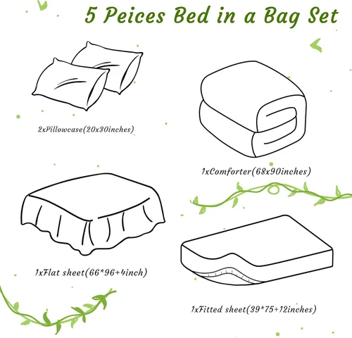 Vista 3 de NTBAY Juego de edredón individual con sábanas, 5 piezas de ropa de cama suave y transpirable, cama individual en una bolsa, juego de edredón