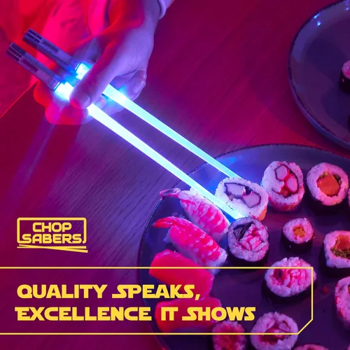 Vista 3 de Palillos de sable de luz con luz LED - Sables de luz brillantes de Star Wars, palillos reutilizables para sushi, juego de palillos con luz LED de 1
