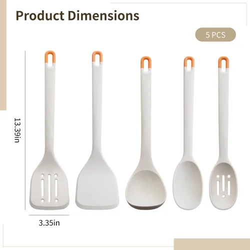 Vista 3 de Gray Silicone Cooking Utensils Set of 5, Heat Safe, Non-Stick, Bpa-Free, Kitchen Utensil Set, Ergonomic Grip