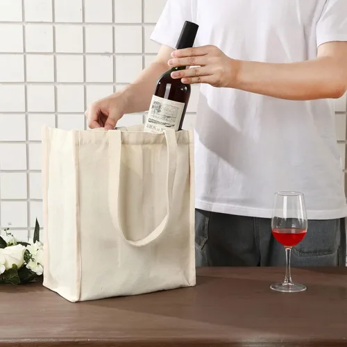 Vista 4 de Berlune 3 piezas de bolsa de vino reutilizable de 6 botellas con divisor de lona, lavable, portátil, bolsa de transporte de vino resistente