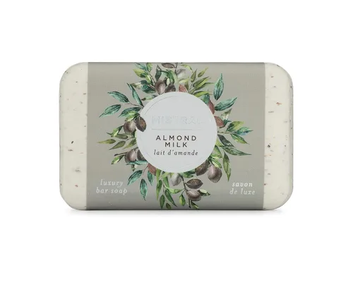Mistral Jabón francés clásico, leche de almendras, 7 onzas, jabón natural de lujo triple molido con manteca de karité orgánica y aceite de almendras