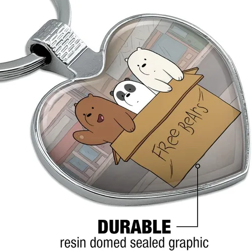 Vista 5 de GRAPHICS & MORE We Bare Bears Baby Bears Keychain Heart Love Metal Key Chain Ring