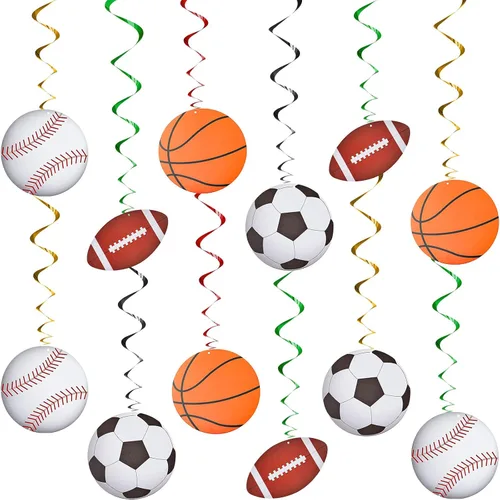48 piezas de decoración de remolinos colgantes para deportes, béisbol, baloncesto, fútbol, remolinos colgantes de techo, serpentinas coloridas para