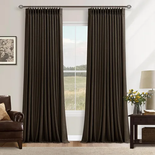 Vista 50 de Juego de 2 paneles de cortinas plisadas negras de 80 pulgadas para sala de estar, cortinas plisadas de lino con forro de 80 pulgadas de largo, 100%