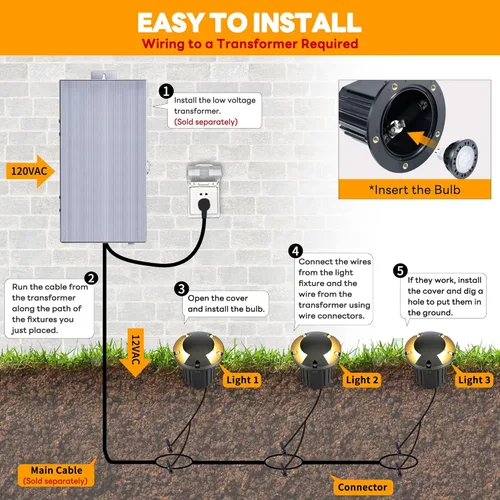 Vista 7 de Gardenreet - Luz de pozo en tierra - Latón 12V IP65 Iluminación de paisaje al aire libre, luz de torreta de bajo voltaje LED en grado, bronce