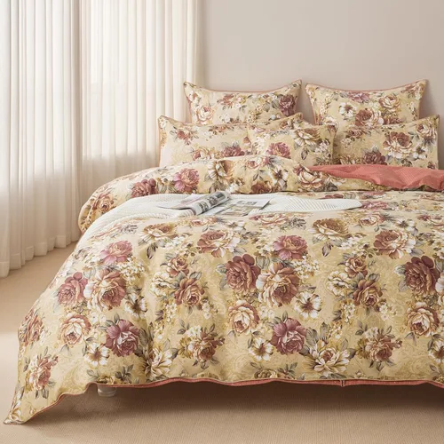 Vista 19 de FADFAY Juego de funda de edredón Twin, elegante ropa de cama floral shabby beige con estampado de pájaros y flores, juego de funda de edredón