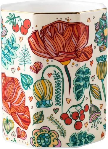 Soporte de cerámica para bolígrafo para escritorio, bonito soporte de flores, estético, floral, taza, organizador de escritorio, soporte para