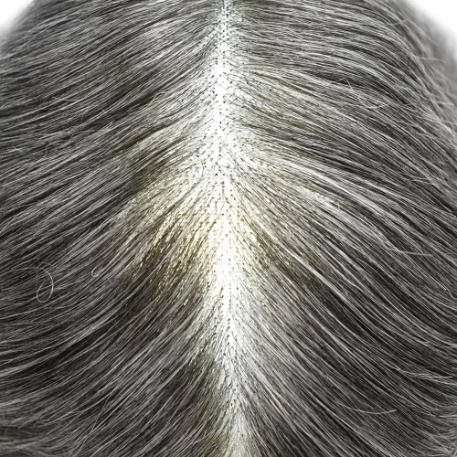 Vista 467 de Toupee - Sistemas de reemplazo de cabello para hombre, encaje frontal suizo, nudo blanqueado, pieza de cabello humano natural