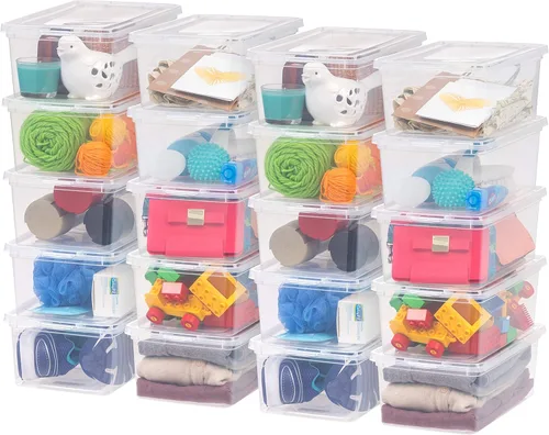 IRIS USA Paquete de 20 contenedores de almacenamiento con tapas, 6 cuartos de galón, cajas de zapatos transparentes apilables para organizar