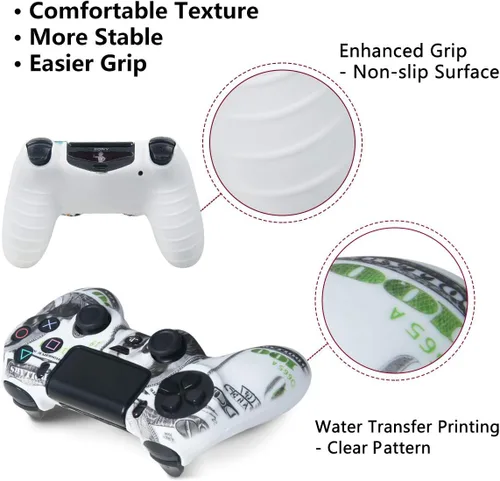 Vista 2 de Skins for PS4 Controller - Water Transfer Printing Silicone Protector PS4 Skin - Silicone Cover Skin Case for Dualshock 4 controller with 8 Thumb