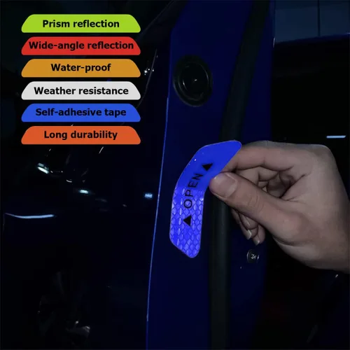 Vista 5 de 4 piezas de calcomanías reflectantes de advertencia para puerta de coche, calcomanías de seguridad para autos con visibilidad nocturna, tiras