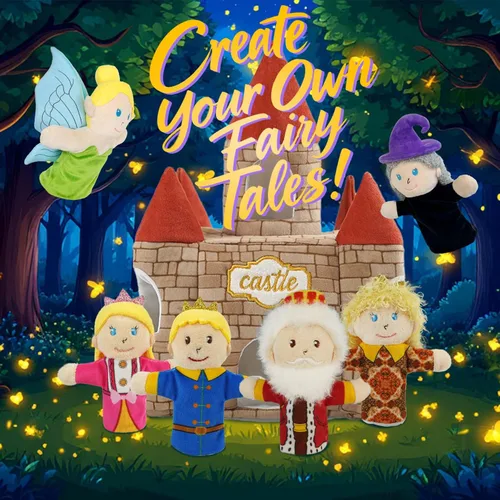Vista 6 de 7 marionetas de dedo de cuento de hadas, juego de 10 cm de marionetas de dedo de cuento de hadas de felpa suave para niños con castillo, marionetas