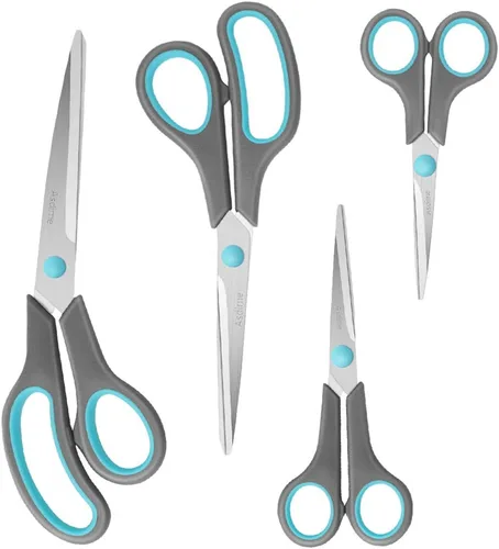 Asdirne Juego de 4 tijeras de afeitar de acero inoxidable de alta calidad, agarre ergonómico de goma semi-suave, adecuado para la escuela, la