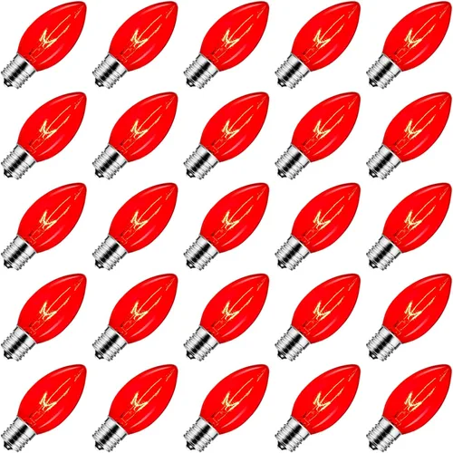 Vista 9 de Brightown Paquete de 25 bombillas incandescentes C9, bombillas de repuesto C9 de Navidad para cadena de luces de Navidad, base intermedia E17, 7