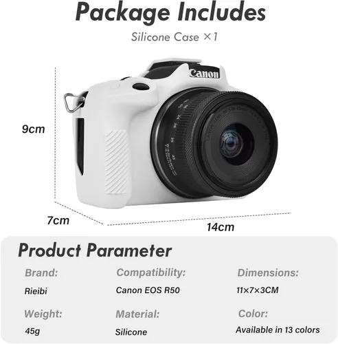 Vista 2 de Rieibi EOSR50 EOS R50 Estuche, Estuche Protector de Silicona Suave para Cámara Vlogging Canon EOS R50 EOSR50, Estuche de Cámara EOS R50 de Agarre