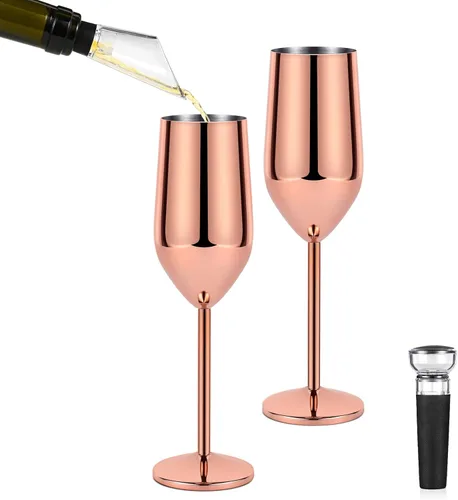 Vista 13 de Lifecapido Paquete de 2 copas de champán de acero inoxidable, copas de champán irrompibles de 8 onzas, elegantes copas de champán de acero Negro