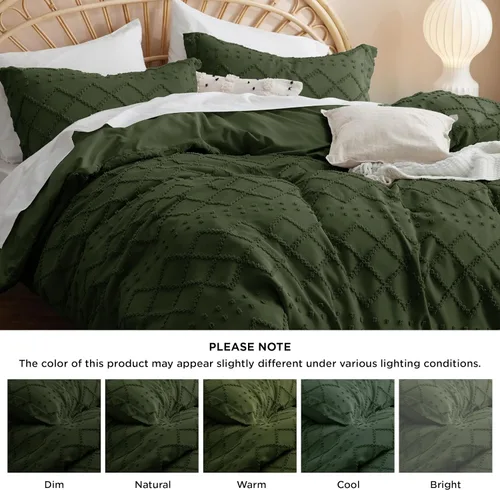 Vista 7 de Bedsure - Juego de funda de edredón bohemio tamaño individual - Ropa de cama bohemio verde oscuro transpirable y suave, funda de edredón lavable a