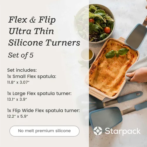 Vista 5 de Starpack - Juego de espátulas flexibles de silicona flexible (3 piezas) – Espátulas resistentes al calor para cocinar huevos de 600 °F – Espátula