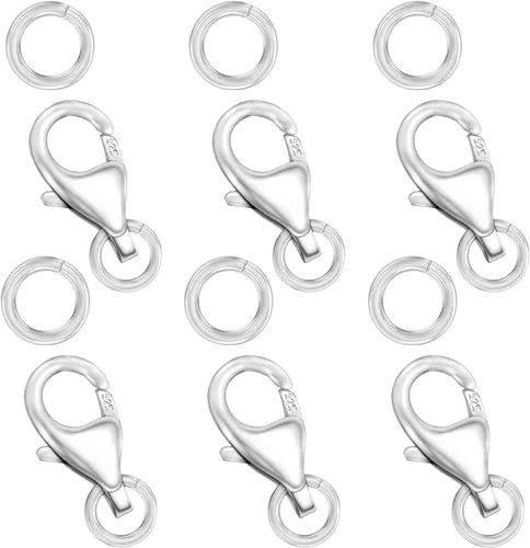 Vista 12 de Cierres de langosta de oro de 18 quilates para hacer joyas, cierre de pinza de langosta de plata de ley 925 con anillos de salto para collares