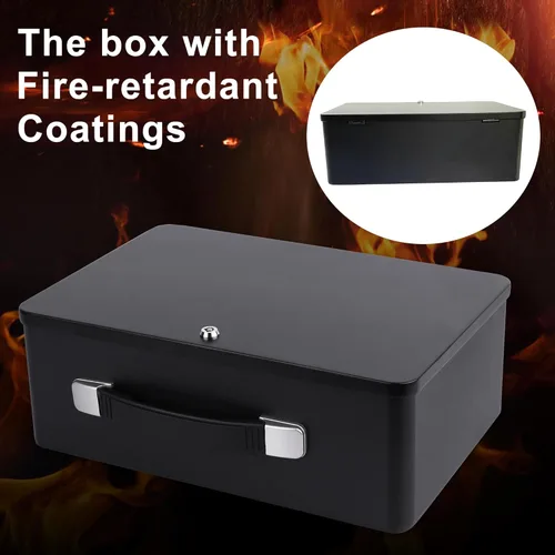 Vista 3 de Caja de documentos ignífuga con cerradura de llave, caja de almacenamiento segura resistente al fuego para objetos de valor, documentos, pasaporte