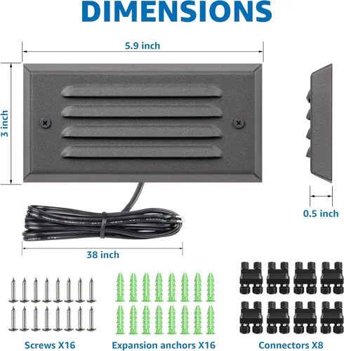 Vista 8 de SUNVIE Luces de paso de bajo voltaje, luces LED de escalera para exteriores de 5 W con placa frontal de rejilla horizontal para escalones