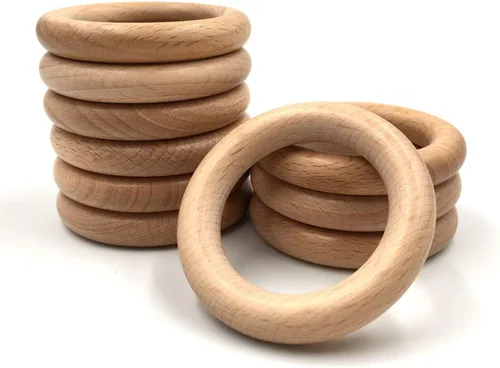 Vista 8 de Anillos de madera de haya natural, 5 piezas sin terminar de 2.4 in, anillos de madera maciza, círculos sin pintura para manualidades, conectores