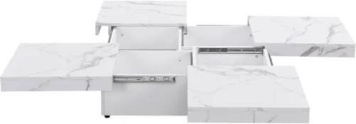 Vista 16 de Mesa de centro moderna con almacenamiento, mesa de cóctel de madera con superficie UV de alto brillo, mesas de centro rectangulares de 2 niveles