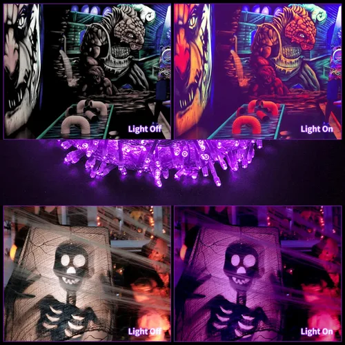 Vista 5 de Tira de luces UV de Navidad, 66 pies, 200 luces LED ultravioletas negras para exteriores e interiores, tira de luces de Navidad impermeables