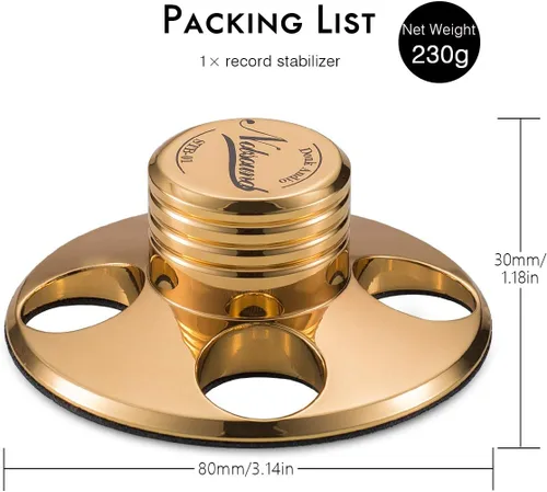 Vista 4 de Nobsound STB-01 LP Tocadiscos de vinilo Estabilizador de disco de metal Peso récord HiFi (dorado)