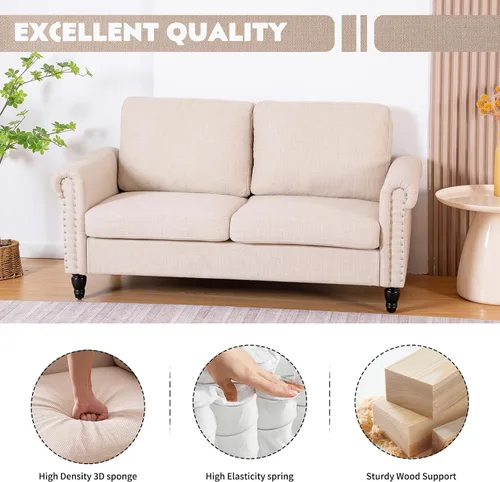 Vista 6 de J.C.UP Sofá biplaza de 57 pulgadas, sofás pequeños para sala de estar con tela de lino, cómodo sofá de dos plazas tapizado para dormitorio con patas