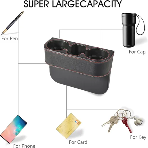 Vista 3 de Organizador Multifuncional para Asiento de Coche con Soporte para Tazas, Teléfono y Botella Negro