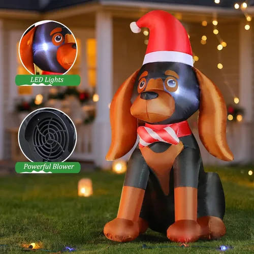 Vista 3 de FunFanso Decoración inflable navideña de 4 pies, lindo perro hinchable para patio con LED incorporado, perro navideño con gorro de Santa