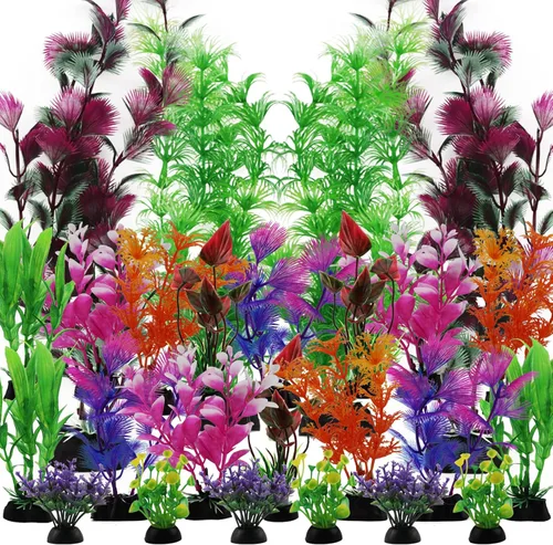 Paquete de 25 plantas de acuario, decoración de pecera, coloridas decoraciones artificiales para peceras para el hogar y la oficina, simulación de