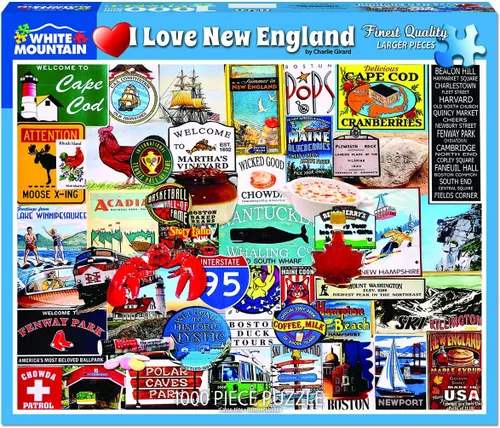 Vista 2 de White Mountain Puzzles I Love New England - Rompecabezas de 1000 piezas