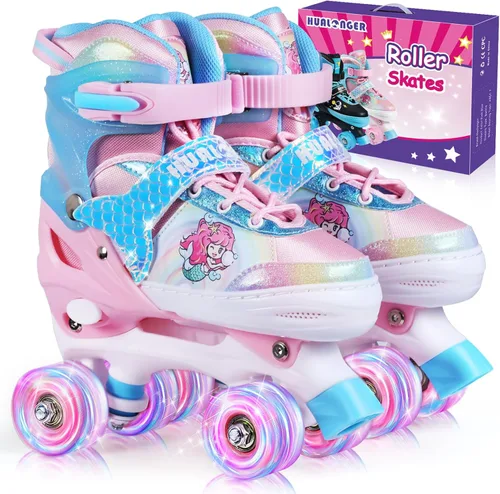Vista 10 de Patines de Ruedas, Patines de Ruedas Ajustables de 4 Tallas para Niños, Ruedas con Luces y Adorables Diseños de Dibujos Animados, Múltiples Capas
