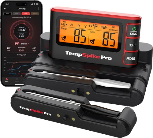 TempSpike Termómetro digital inalámbrico para carne con aplicación, WiFi y Bluetooth para parrilla de barbacoa con alta precisión, sondas