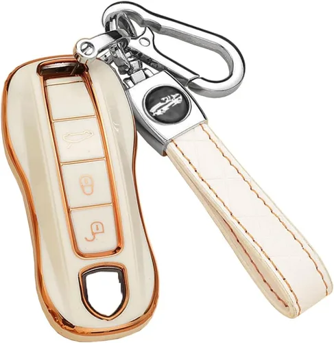 SANRILY Funda para llavero Porsche 911 2021 2020 sin llavero, funda protectora completa de TPU a la moda, funda de llavero beige para Porsche Macan