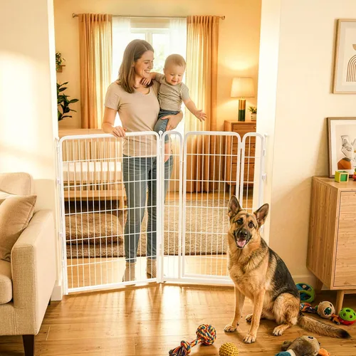 Vista 29 de FXW Puerta para perros extra ancha diseñada para uso en interiores, ancho ajustable de hasta 137 pulgadas de ancho