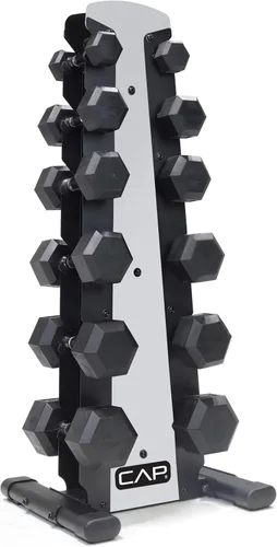 Vista 24 de CAP Barbell Rubber Coated Dumbbell Weight Set with Vertical Rack 100 lb, 150 lb, and 210 lb Options