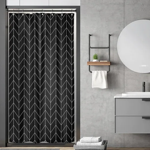 Vista 28 de Riyidecor - Cortina de ducha Chevron con diseño geométrico de espiga, 72 pulgadas de ancho x 96 pulgadas de alto, a rayas, extra larga, simple