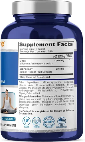 Vista 2 de NusaPure GABA, vegano, vegetariano, 1000 mg, 240 cápsulas - 240 porciones