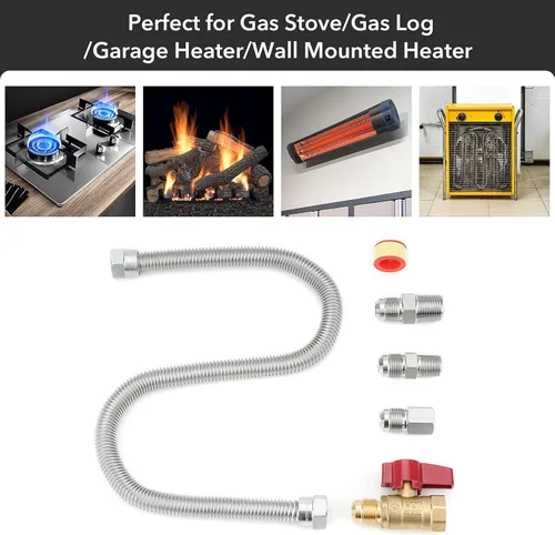 Vista 4 de Stanbroil - Juego de enganche para electrodomésticos a gas de una parada universal. Válvula de bola de gas y conector de gas flexible de bronce