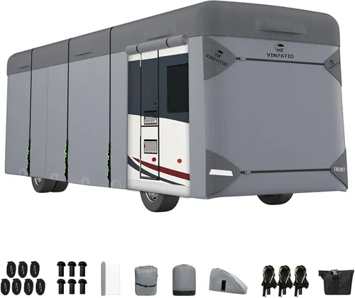Vista 22 de VINPATIO Cubierta de quinta rueda: se adapta a caravanas de 28'-31', tela Oxford 300D, diseño de dos colores, cubierta resistente de 5ª rueda