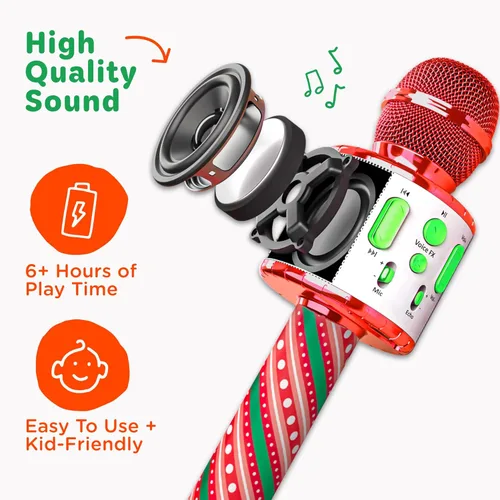 Vista 5 de Move2Play, Micrófono de karaoke de Navidad Incluye canciones precargadas y Bluetooth Juguete para niños de todas las edades 2, 3, 4, 5, 6+ años