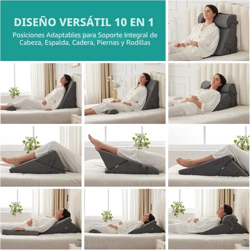 Vista 2 de Bedluxe Juego de 3 almohadas ortopédicas de cuña para cama, almohada de cuña de espuma postcirugía para soporte de espalda, piernas y rodillas