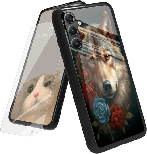 Vista 122 de Funda para Samsung Galaxy A12 5G con protector de pantalla, parte trasera de vidrio templado + TPU de silicona suave que absorbe los golpes