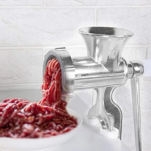 Vista 4 de Picadora de carne, herramienta manual, molinillo de carne de aleación de aluminio, picadora, máquina de manivela y molinillo de carne, accesorios
