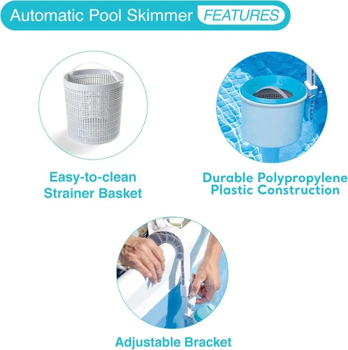 Vista 5 de Intex Desnatador automático de superficie de lujo incluido con kit de mantenimiento con aspiradora y poste, herramientas de limpieza de piscinas